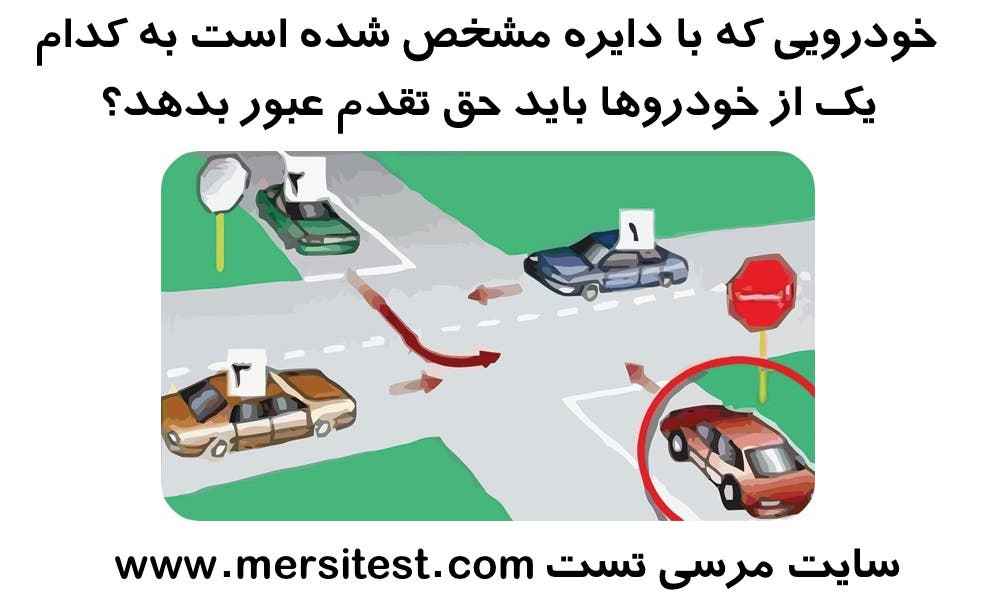 خودرویی که با دایره مشخص شده است به کدام یک از خودروها باید حق تقدم عبور بدهد