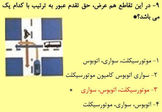 سوالات حق تقدم آیین نامه رانندگی